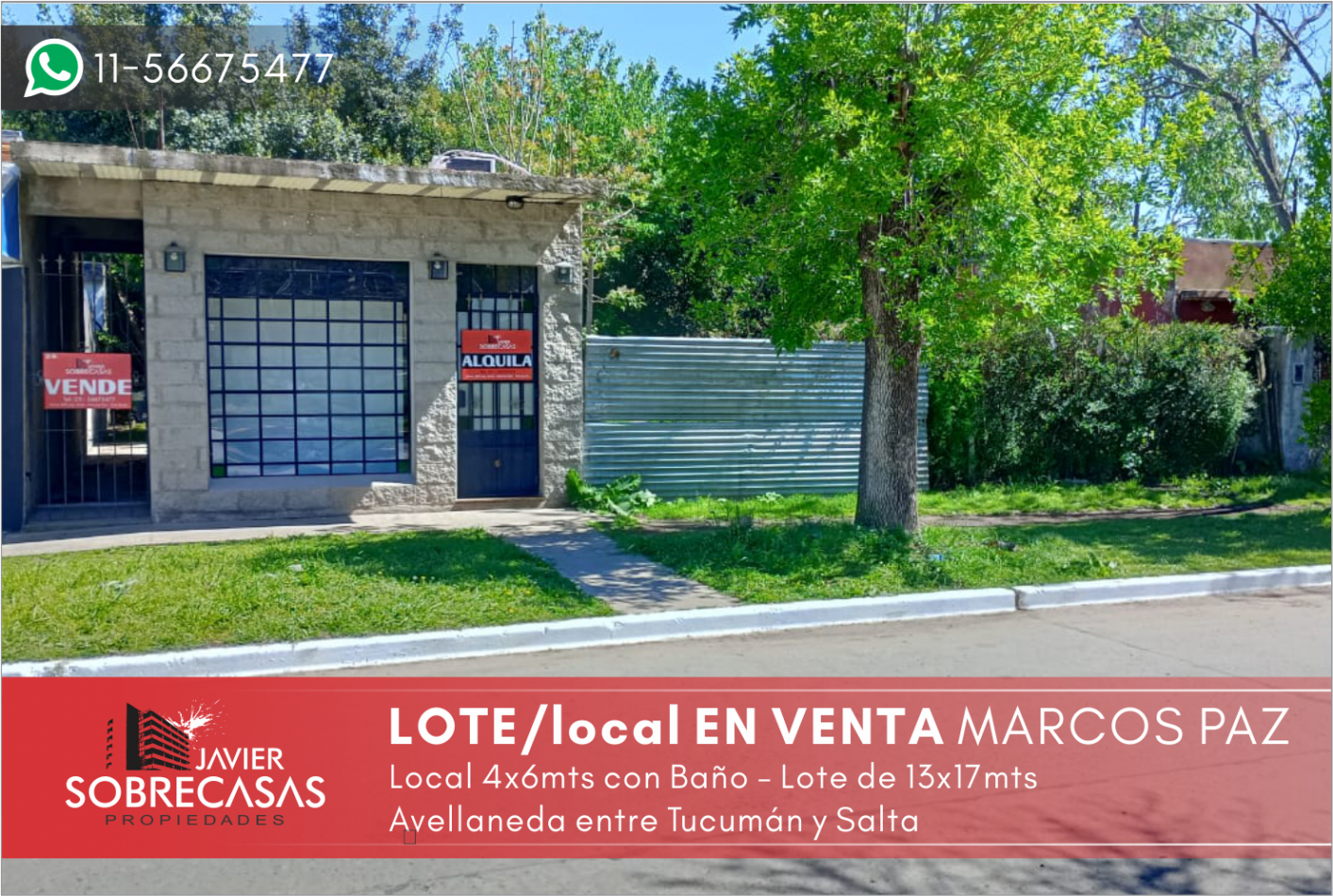 LOTE C/LOCAL EN VENTA - Marcos Paz - Pcia. de Buenos Aires.