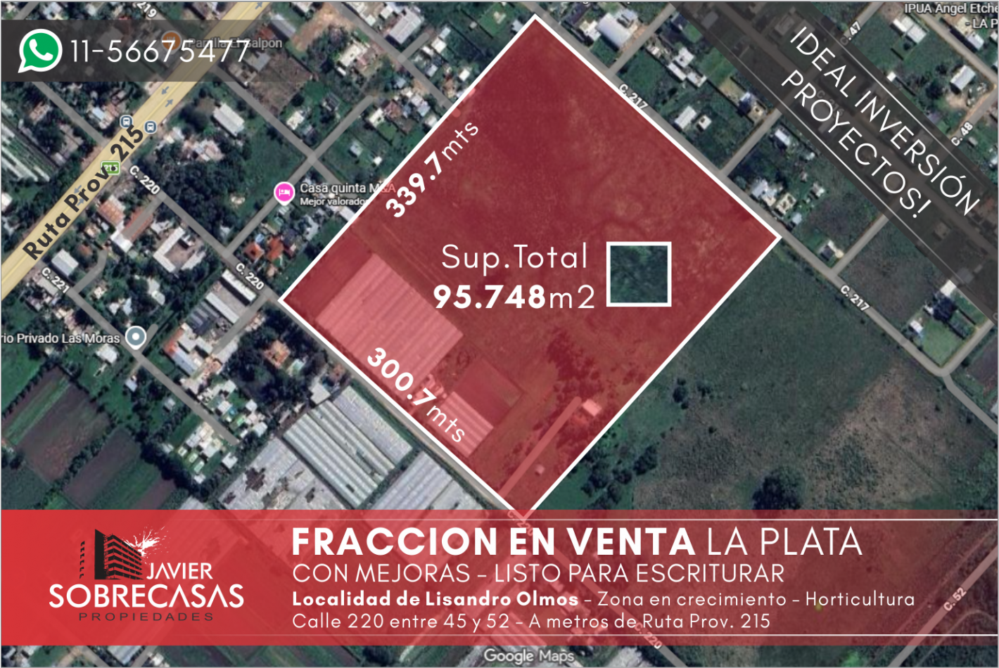 Fraccion de 9.7 hectareas en venta - Lisandro Olmos - La Plata