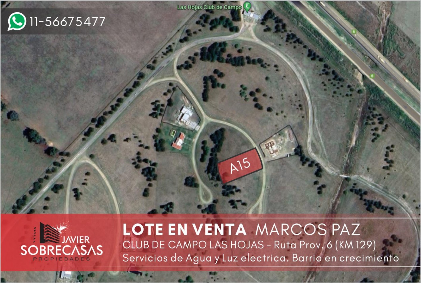 Lote en venta (club de campo Las Hojas) - Marcos paz - RP6 Km 129 - Pcia. de Buenos Aires.
