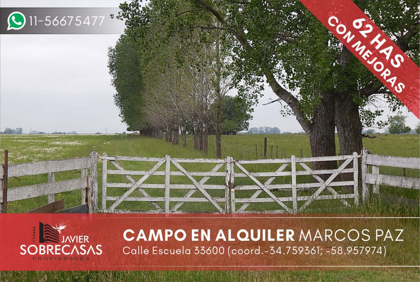 CAMPO en Alquiler 62 has con Casco - Marcos paz - Provincia de Buenos Aire.