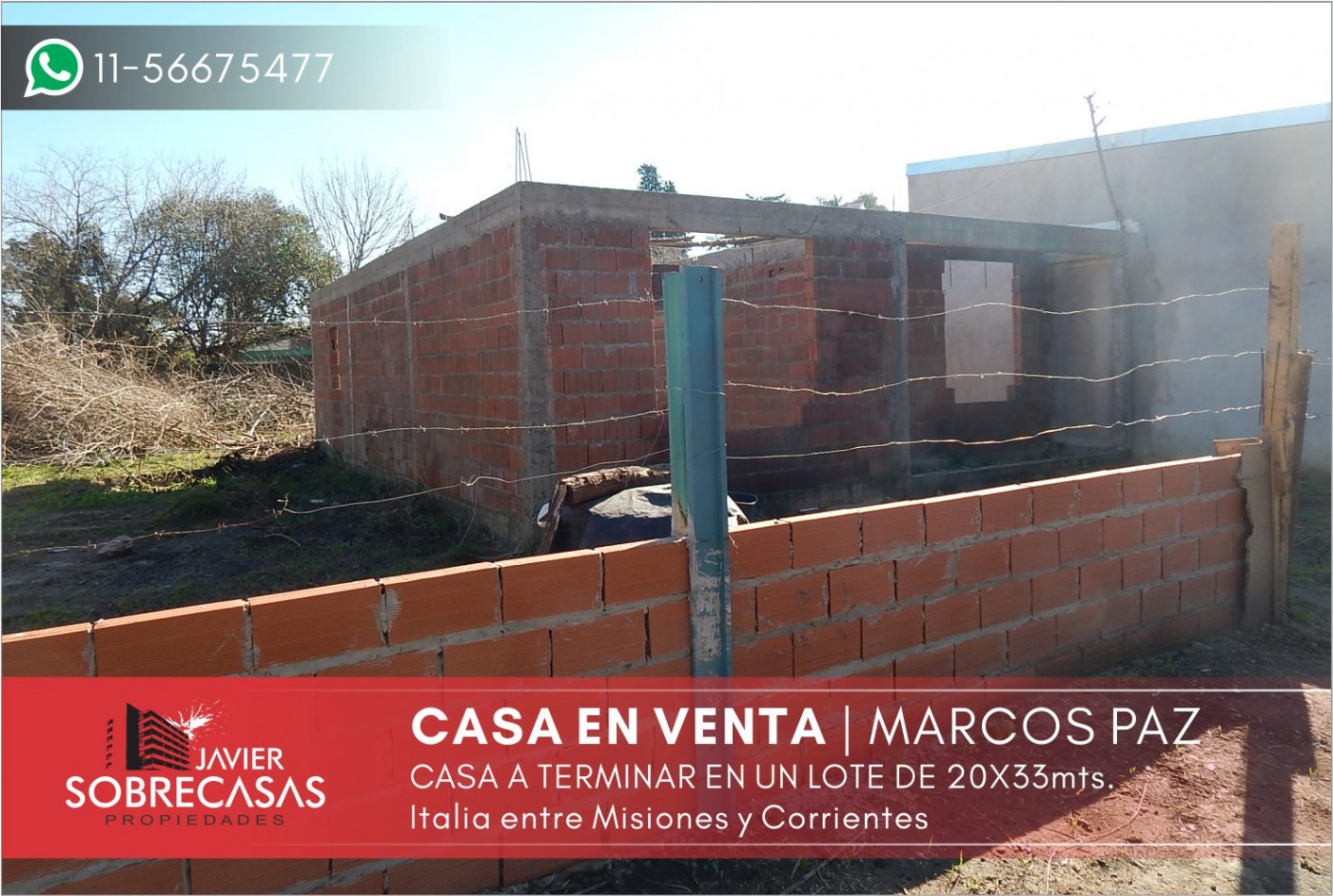 LOTE C/MEJORAS EN VENTA - Marcos Paz - Pcia. de Buenos Aires
