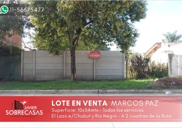 LOTE EN VENTA - Marcos Paz - Pcia. de Buenos Aires.
