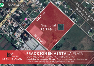 Fraccion de 9.7 hectareas en venta - Lisandro Olmos - La Plata