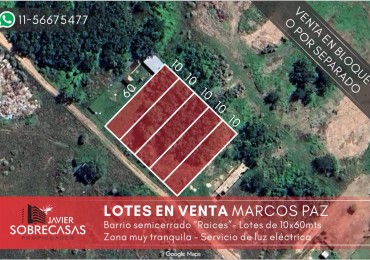 LOTES EN VENTA - Marcos Paz - Pcia. Buenos Aires. 